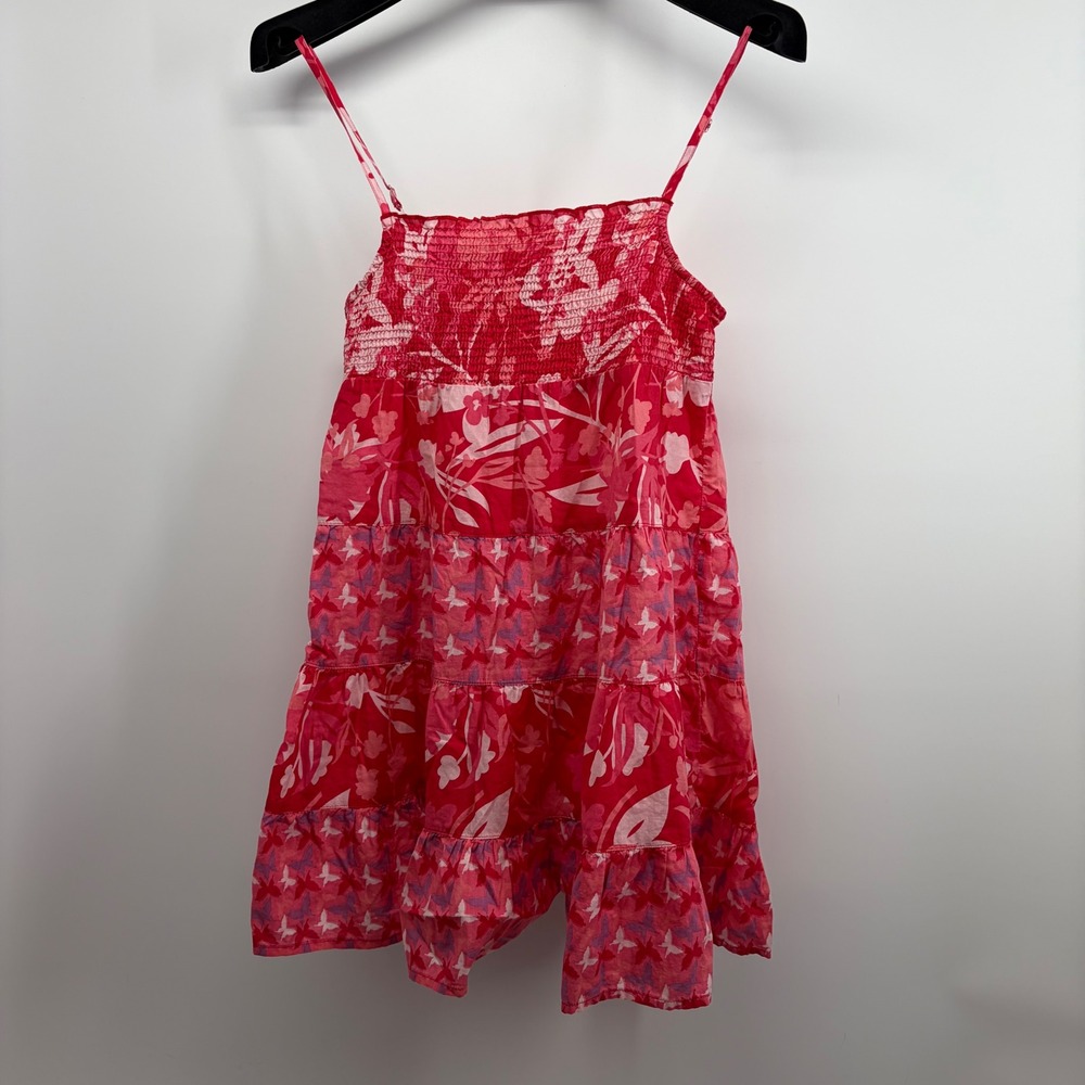 Faded Glory Kids Pink Floral Butterfly Smocked Tiered Sundress Size M